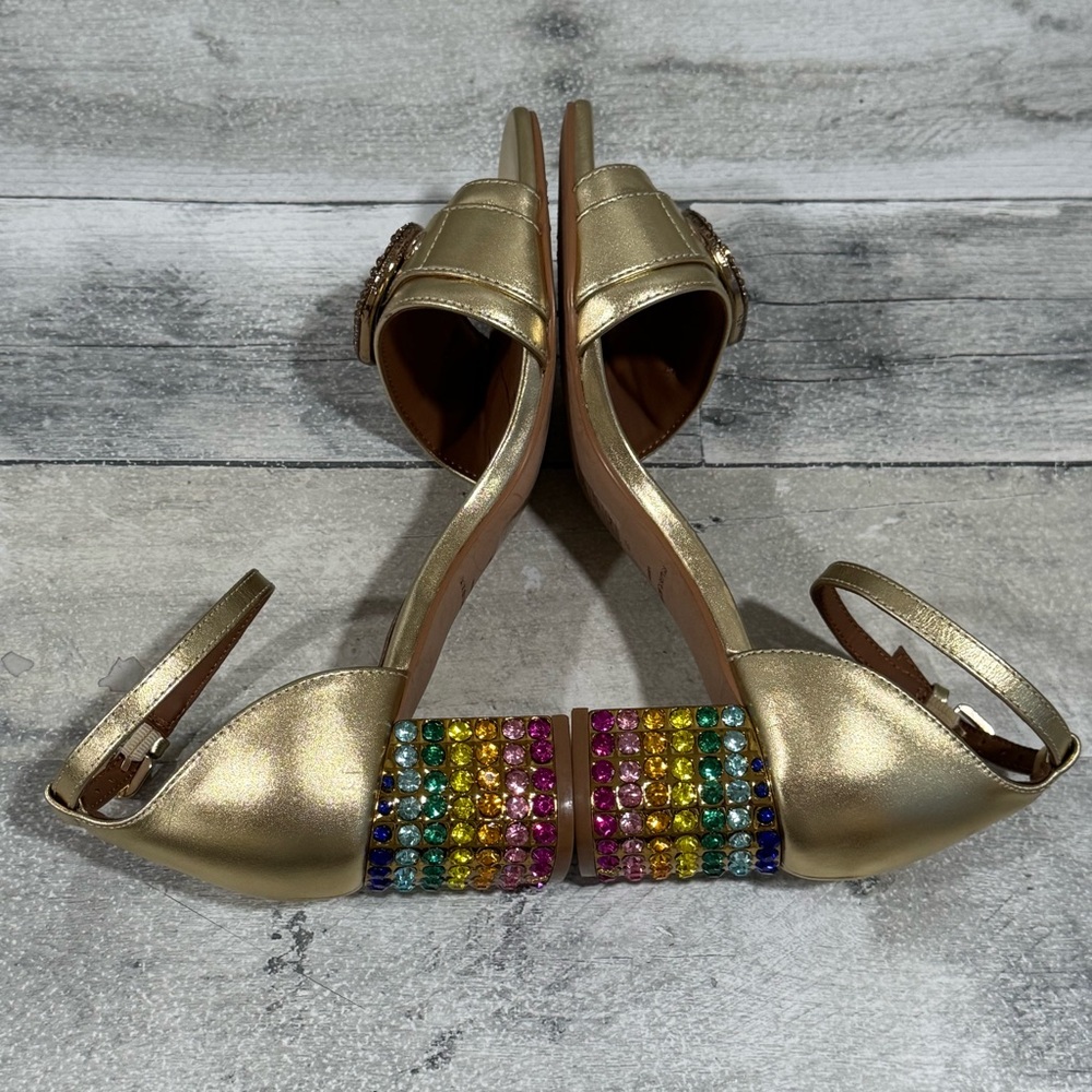 Kurt Geiger London Mayfair Eagle Block Heel Sandal - Gold multi - Sz - 7 .US - Picture 4 of 12